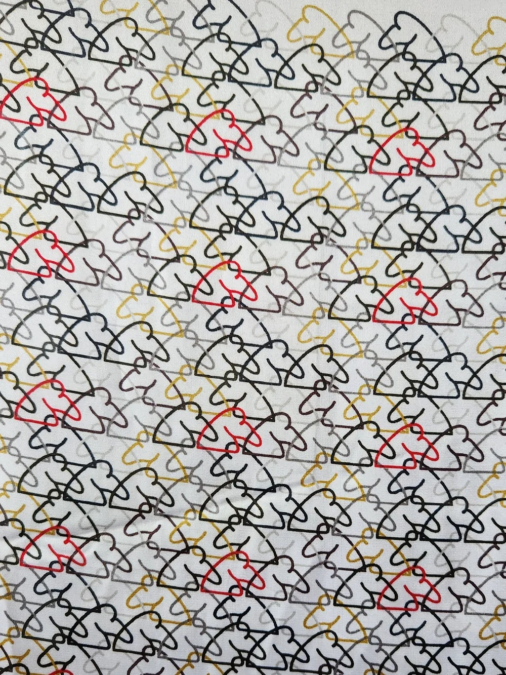 Hermès White Scarf with Red, Black, Gold and Gray Motif